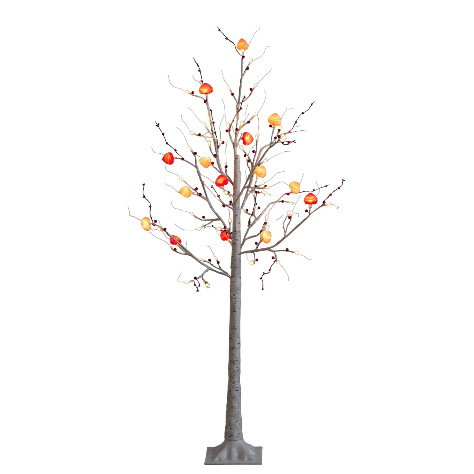 5ft. Pre-Lit Artificial Valentine's Day Twig Tree with 72 Heart Shaped LED Lights and Red Berries